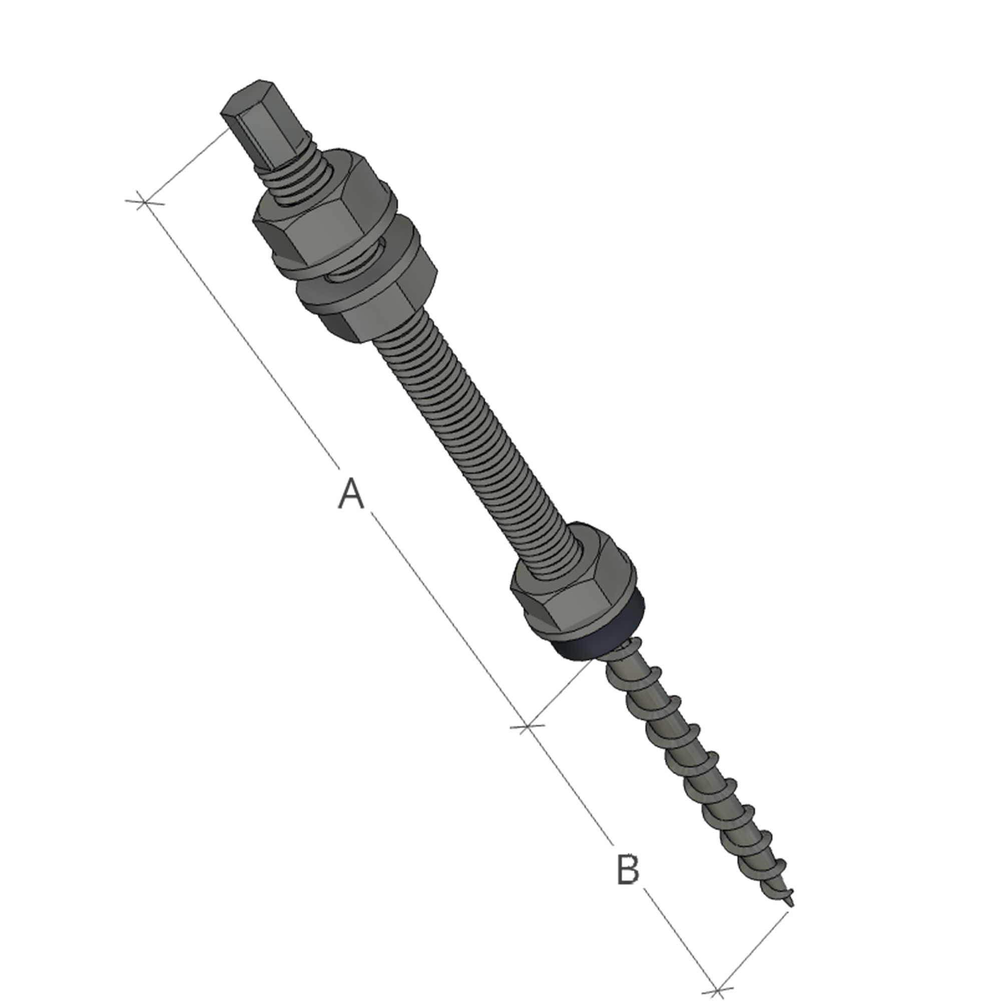 Double thread screw without adapter m10 x 250 mm