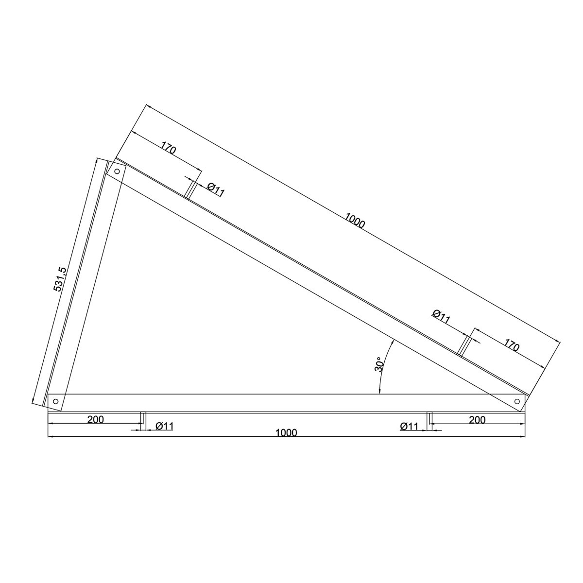 Mounting triangle 30 degrees horizontal