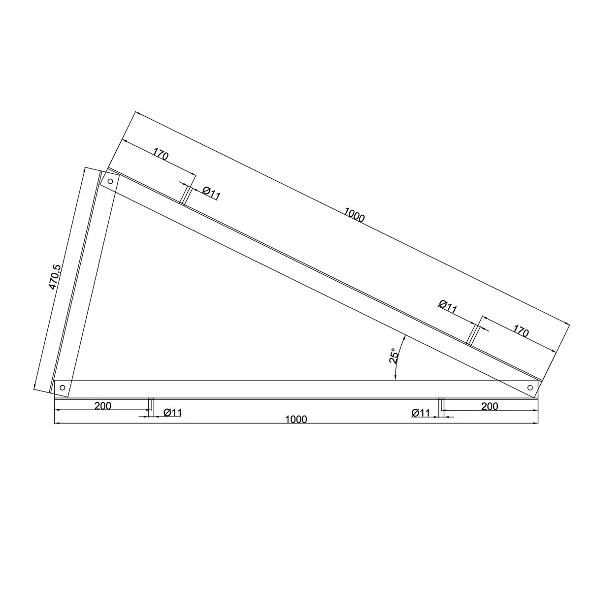 Mounting triangle 25 degrees horizontal