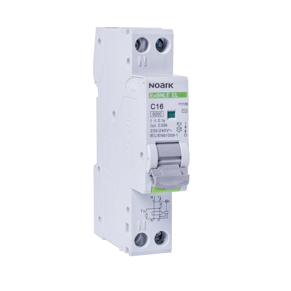 Combination switch 1P C 10 A 30 mA typ AC Noark