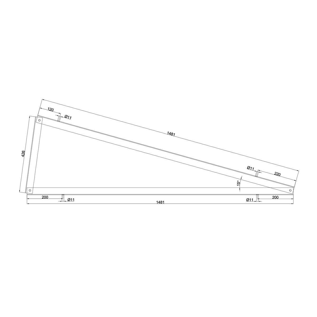 Mounting triangle 15° vertical Aluminum